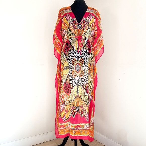 Clubz Collection Other - Clubz Collection Pink Long Sheer Caftan Cover-up